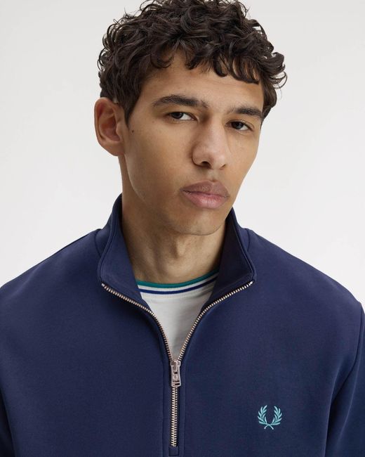 Fred Perry Blue Half Zip Sweatshirt for men