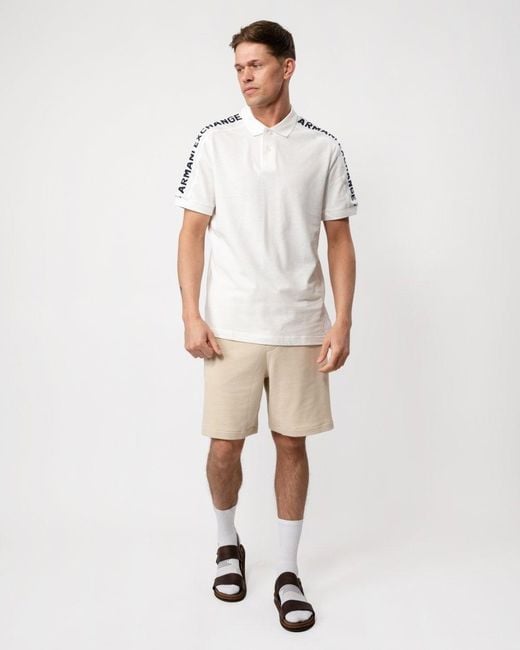 Armani Exchange White Large Logo Tape Polo Shirt for men