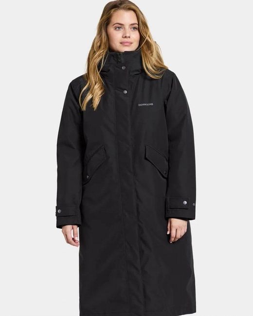 Didriksons Mia Long Parka in Black Lyst