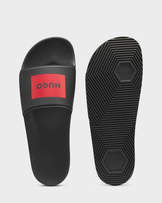 HUGO Black Timein Slides With Logo Strap for men