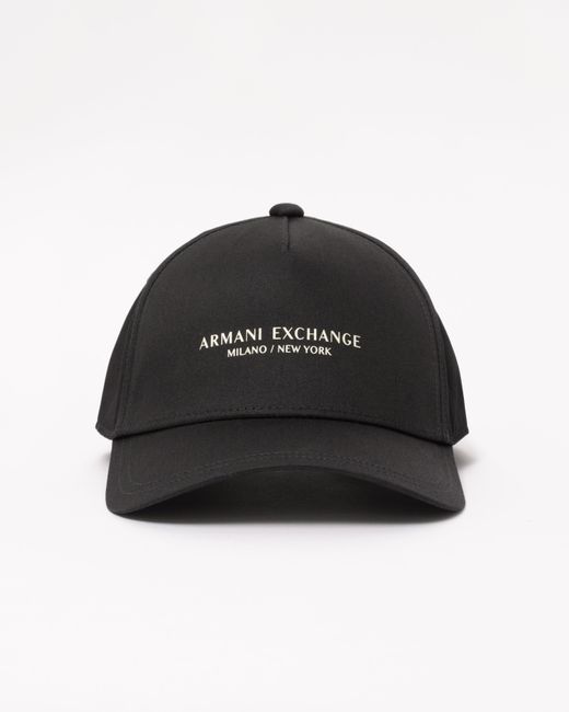 ARMANI EXCHANGE Black Milano/New York Logo Baseball Cap for men