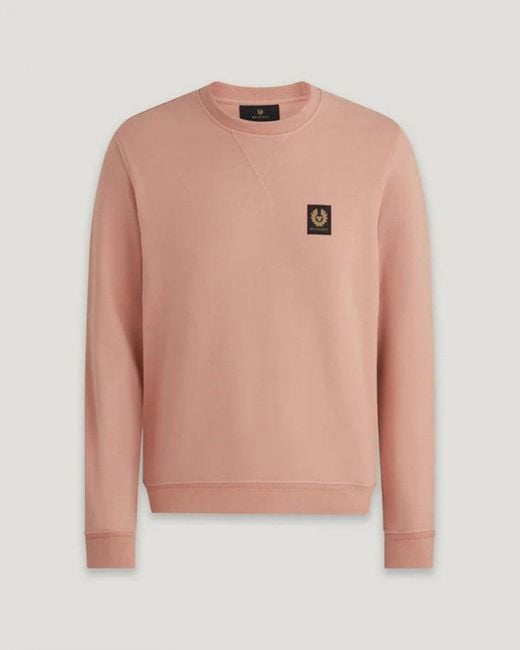 Belstaff Pink Crew Neck Sweatshirt With Logo Patch for men