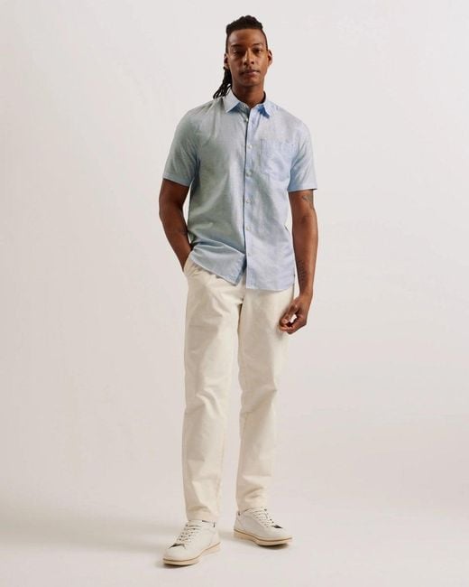 Ted Baker Blue Palomas Short Sleeve Linen Shirt for men