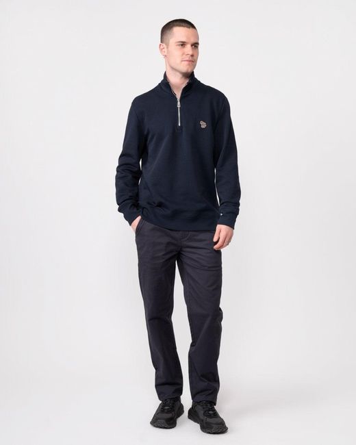 Paul Smith Blue Ps Long Sleeve Regular Fit Half Zip Zebra Logo Sweatshirt for men