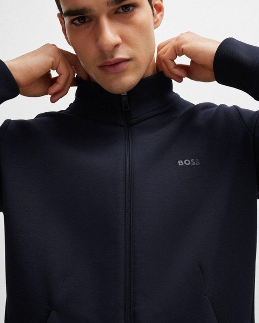 BOSS Boss Skaz Stretch Cotton Full Zip Sweatshirt With Logo Print Nos Colour Dark 402 Size M in Blue for Men Lyst UK