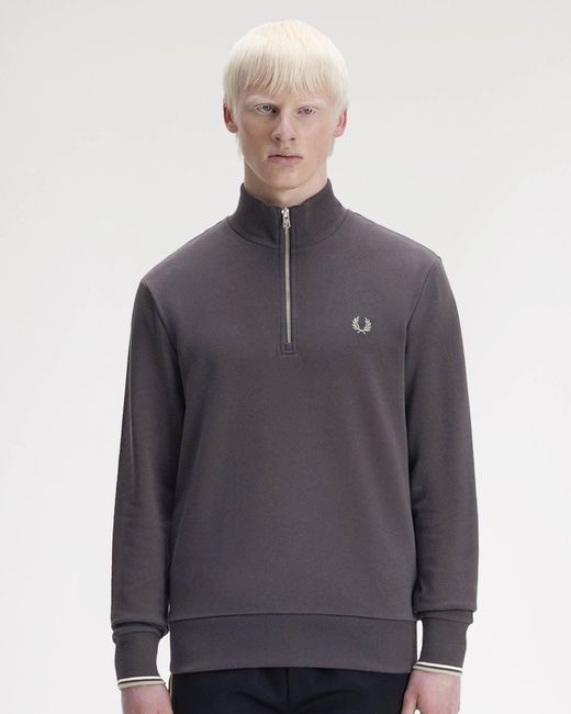 Fred Perry Blue Half Zip Sweatshirt for men