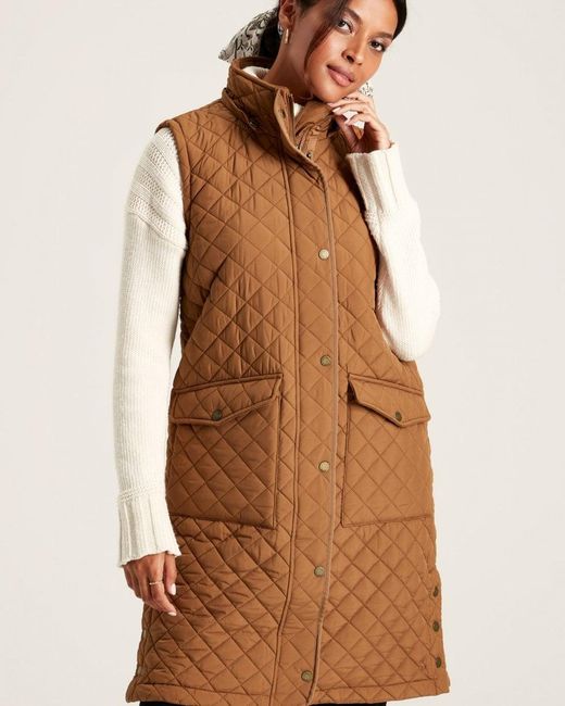 Joules Brown Chatham Longline Diamond Quilted Gilet