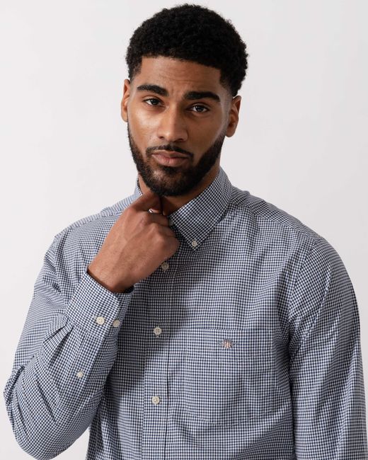 Gant Gray Regular Fit Classic Poplin Gingham Shirt for men