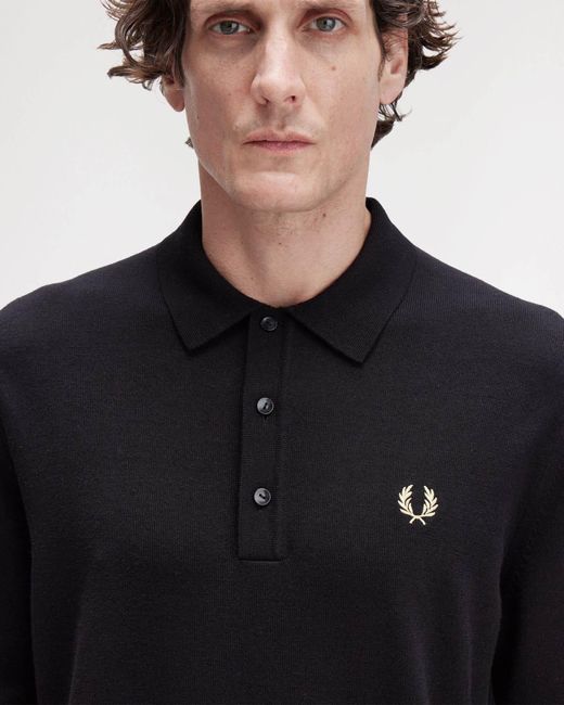 Fred Perry Black Classic Knitted Shirt Ls for men