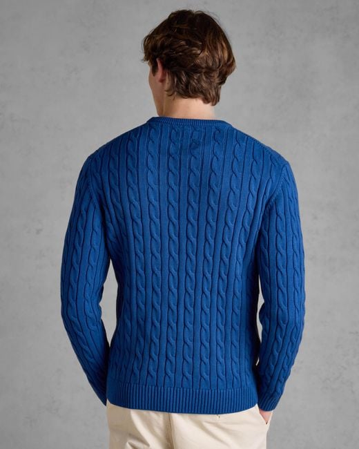 Joules Blue Hillside Cable Knit Crew Neck Jumper for men