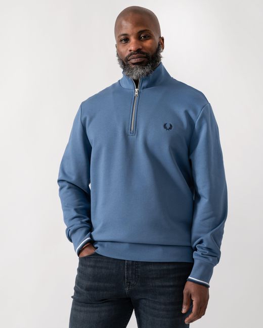 Fred Perry Blue Half Zip Sweatshirt for men