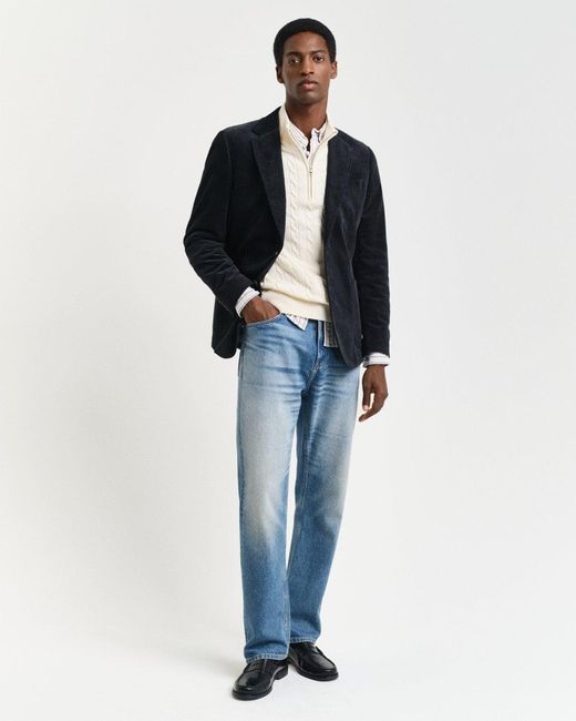 Gant White Cotton Cable Half Zip Jumper for men
