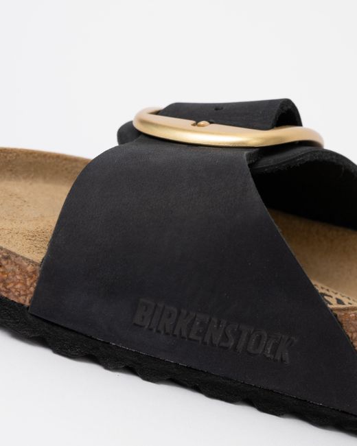 Birkenstock Black Madrid Big Buckle Nubuck Leather Sandals