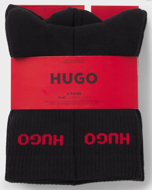 HUGO Black 6 Pack Qs Rib Logo Combed Cotton Socks for men
