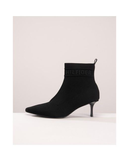 Tommy Hilfiger Knitted Sock Kitten Heel Boots in Black | Lyst
