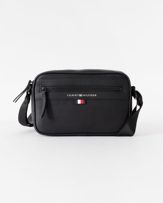 Tommy Hilfiger Black Essential Pu Metal Logo Reporter Bag for men