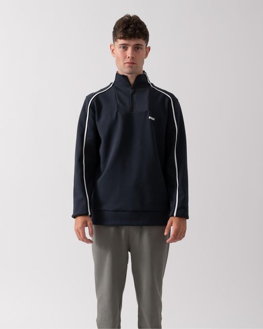 Boss Blue Sweat 1 1/4 Zip Sweatshirt With Contrast Piping Size: M for men