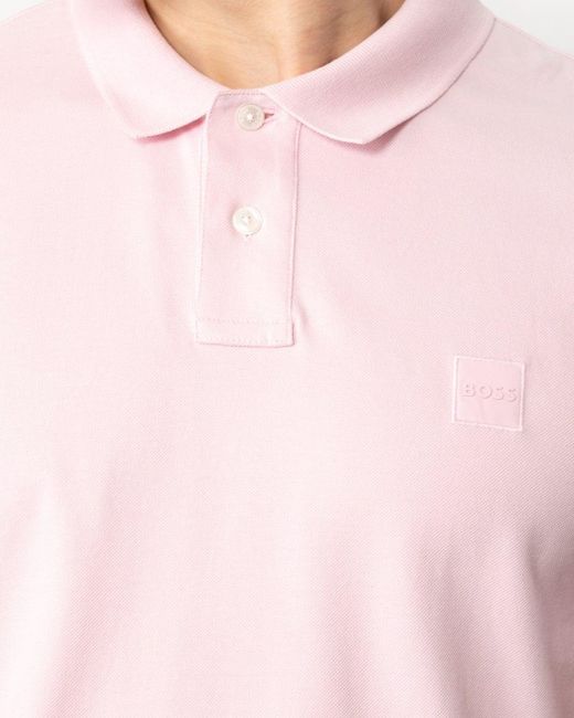 Boss Pink Passenger Stretch-cotton Slim-fit Polo Shirt With Logo Patch for men