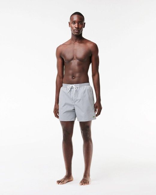 Lacoste Gray Striped Swimming Shorts for men