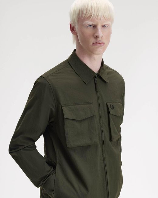 Fred Perry Green Ripstop Pocket Overshirt for men