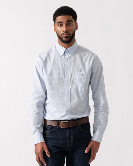 Gant Blue Regular Fit Classic Poplin Gingham Shirt for men