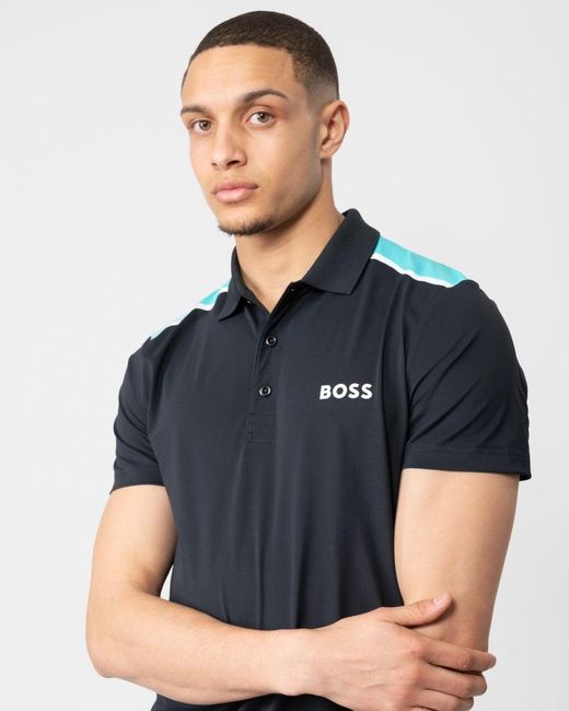 Boss Blue Paddy Tech Short Sleeve Performance-stretch Polo for men