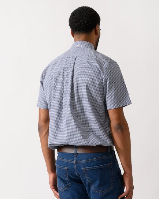 Gant Blue Regular Fit Classic Poplin Gingham Short Sleeve Shirt for men
