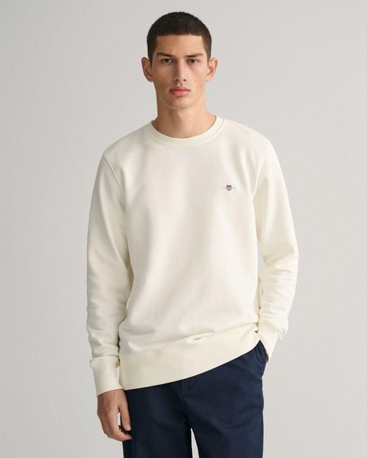 Gant White Regular Fit Shield Logo Crew Neck Sweatshirt for men
