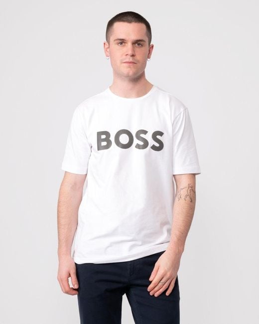 Boss White Tee 8 Large Metallic Logo for men