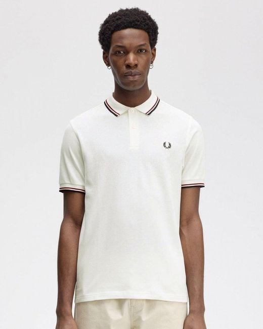 Fred Perry White Twin Tipped Signature Polo Shirt Nos for men