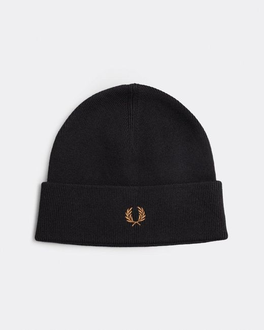 Fred Perry Black Classic Beanie for men