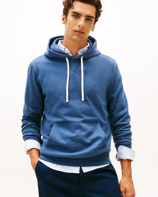 Tommy Hilfiger Blue Essential Flag Embroidery Fleece Hoodie for men