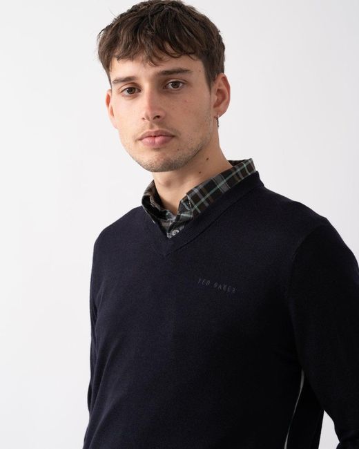 Ted Baker Blue Anjo V-Neck Jumper Size: L for men