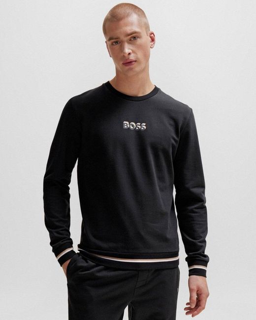 Boss Black Iconic Cotton-terry Sweatshirt With Logo In Signature Colours for men