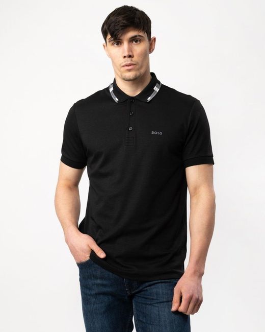 Boss Black Paule Slim-fit Polo Shirt With Collar Graphics for men