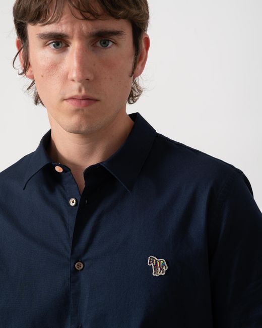 Paul Smith Blue Ps Casual Fit Short Sleeve Zebra Badge Shirt for men