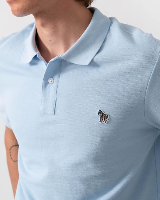 Paul Smith Blue Ps Regular Fit Short Sleeve Cotton-Piqué Zebra Logo Polo Shirt for men