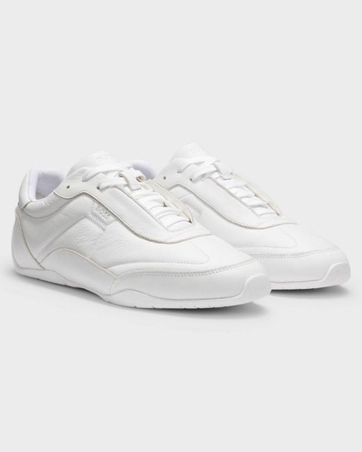 Boss White Jaylen Leather Trainers With Logo Detail for men