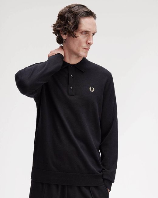 Fred Perry Black Classic Knitted Shirt Ls for men