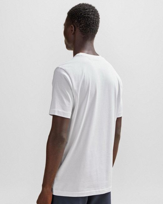 Boss White Tee Stretch Cotton T-Shirt With Contrast Logo Nos for men