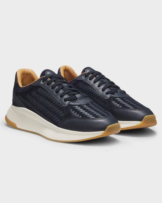 Boss Blue Ttnm Evo Trainers With Woven Uppers And Suede Trims for men