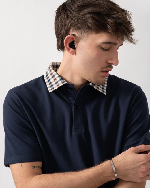 Aquascutum Blue Club Check Collar Polo Shirt for men