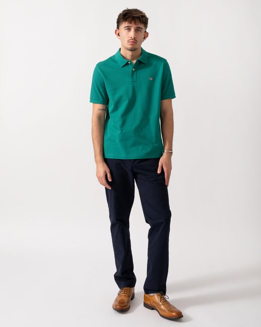 Gant Green Regular Fit Short Sleeve Shield Logo Pique Polo for men