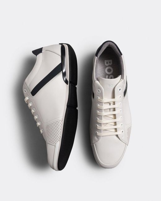 Boss White Saturn Leather Lux Low Profile Trainers for men