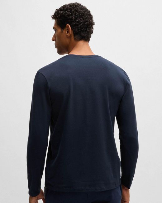 Boss Blue Mix&Match Long Sleeve Stretch-Cotton T-Shirt With Embroidered Logo for men