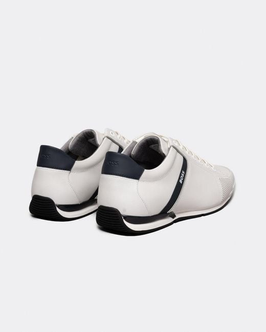 Boss White Saturn Leather Lux Low Profile Trainers for men