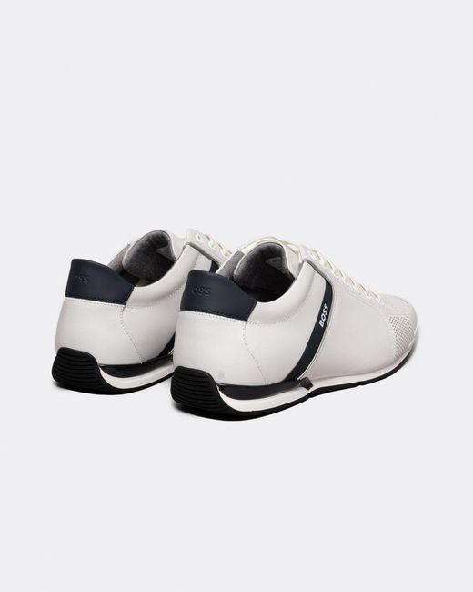 Boss White Saturn Leather Lux Low Profile Trainers for men