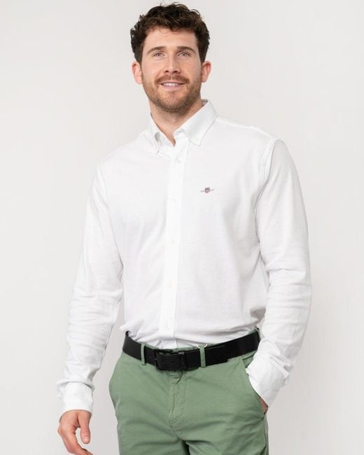 Gant White Regular Fit Jersey Piqué Shirt for men