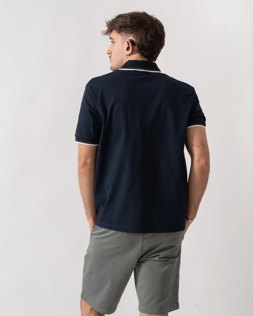 Aquascutum Blue Stretch Piquet Tipped Badge Polo Shirt for men