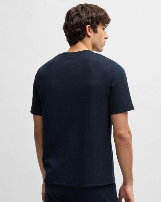 Boss Blue Waffle Cotton-Blend Pyjama T-Shirt With Embroidered Logo Nos for men